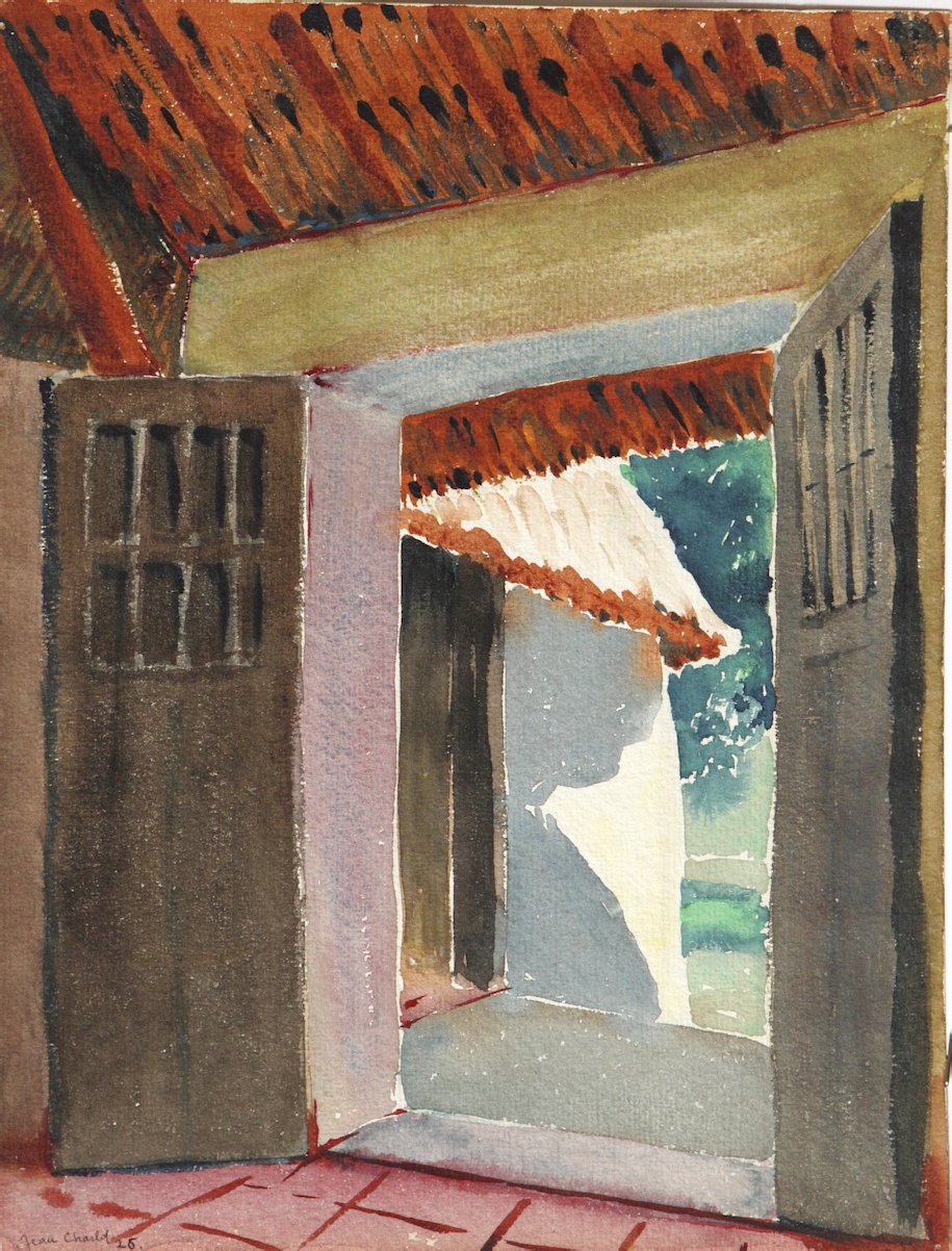 Paper and watercolor.  Painting of Yucatán, Mexico.  Jean Charlot.