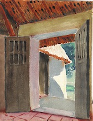 Paper and watercolor.  Painting of Yucatán, Mexico.  Jean Charlot.