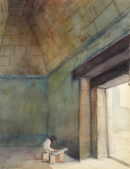 Paper and watercolor.  Painting of Yucatán, Mexico.  Jean Charlot.