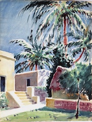 Paper and watercolor.  Painting of Yucatán, Mexico.  Jean Charlot.