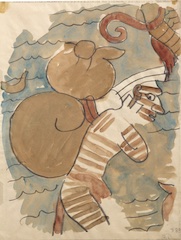 Paper and watercolor.  Chichʻen Itza archeological copy.  Jean Charlot.