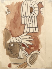 Paper and watercolor.  Chichʻen Itza archeological copy.  Jean Charlot.