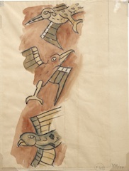 Paper and watercolor.  Chichʻen Itza archeological copy.  Jean Charlot.