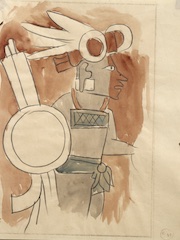 Paper and watercolor.  Chichʻen Itza archeological copy.  Jean Charlot.