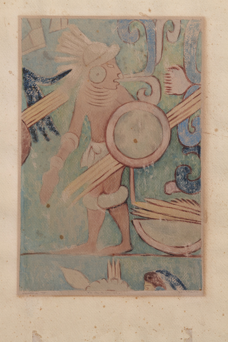 Paper and watercolor.  Chichʻen Itza archeological copy.  Jean Charlot.