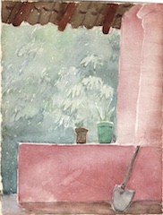 Paper and watercolor.  Painting of Yucatán, Mexico.  Jean Charlot.