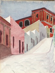 Paper and watercolor.  Painting of Yucatán, Mexico.  Jean Charlot.