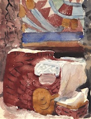 Paper and watercolor.  Painting of Yucatán, Mexico.  Jean Charlot.