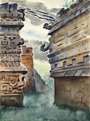 Paper and watercolor.  Painting of Yucatán, Mexico.  Jean Charlot.