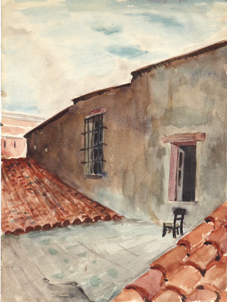 Paper and watercolor.  Painting of Yucatán, Mexico.  Jean Charlot.