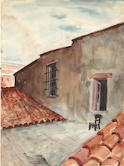 Paper and watercolor.  Painting of Yucatán, Mexico.  Jean Charlot.