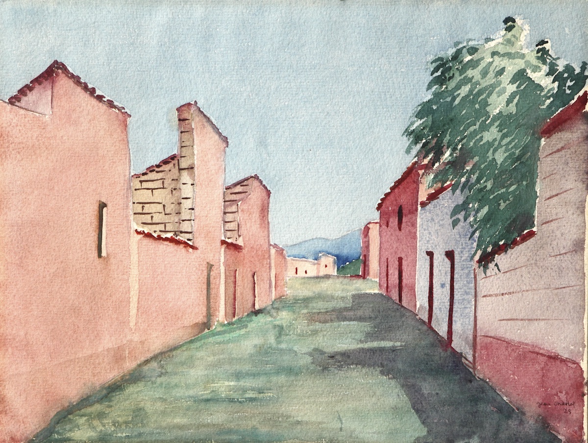 Paper and watercolor.  Painting of Yucatán, Mexico.  Jean Charlot.