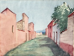 Paper and watercolor.  Painting of Yucatán, Mexico.  Jean Charlot.
