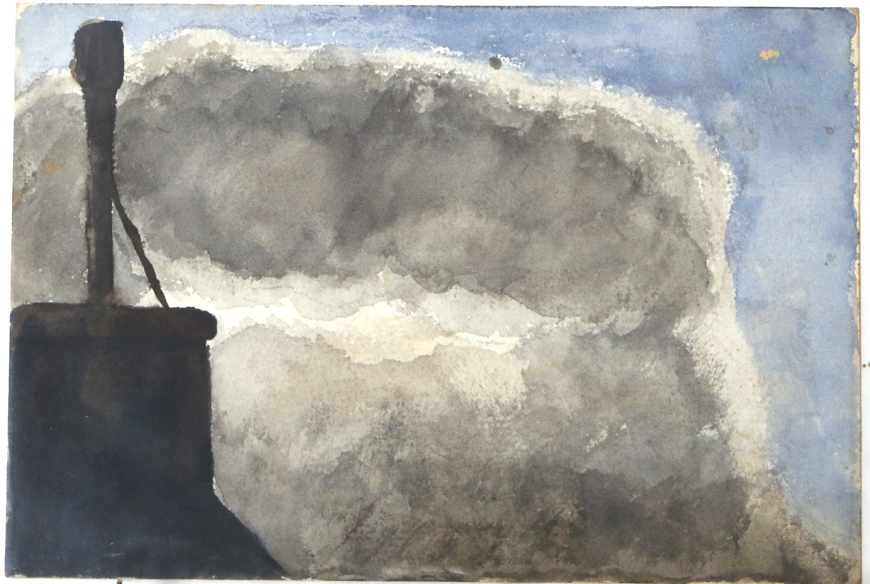 Watercolor.  Gray cloud behind chimney.  Jean Charlot.