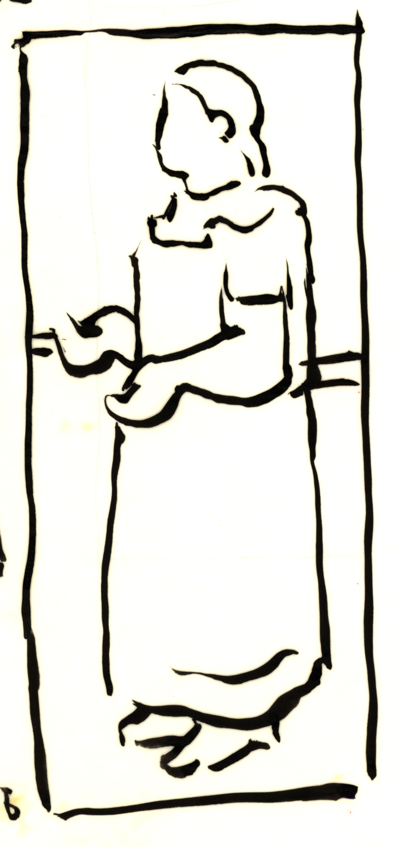 Paper and ink.  Luz standing, hands forwards.  Checklist number 229b.  Jean Charlot.