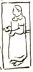Paper and ink.  Luz standing, hands forwards.  Checklist number 229b.  Jean Charlot.